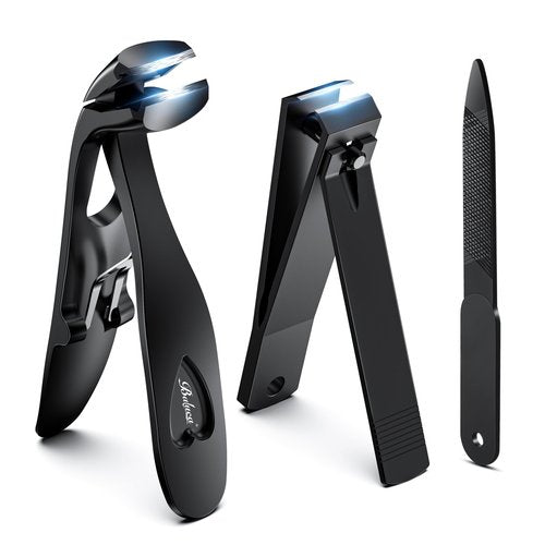 BALUCA Toenail Clippers for Thick Nails for Seniors, Straight Fingernail Clippers and Angled Head Large Toe Nail Clippers with Wide Opening Nail Cutter for Men & Women, Black