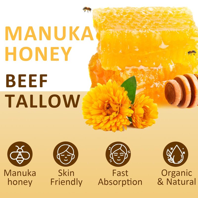HaimaiLife Beef Tallow for Skin, Tallow and Honey Balm,Beef Tallow For Face, Grass Fed Beef Tallow for All skin Type, Honey Tallow Face Moisturizer for Skincare, 150 Gram(5.3 Oz)