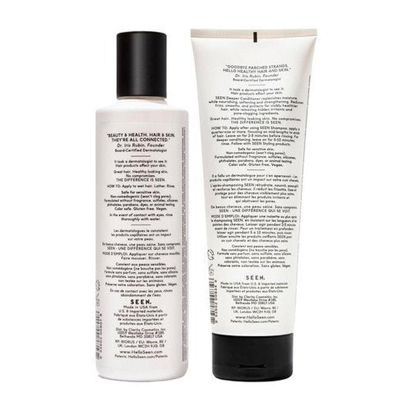 SEEN Shampoo & Deeper Conditioner Bundle, Fragrance-Free - Non-Comedogenic Hair Care Set, Dermatologist-Developed, Safe for Sensitive, Eczema & Acne-Prone Skin