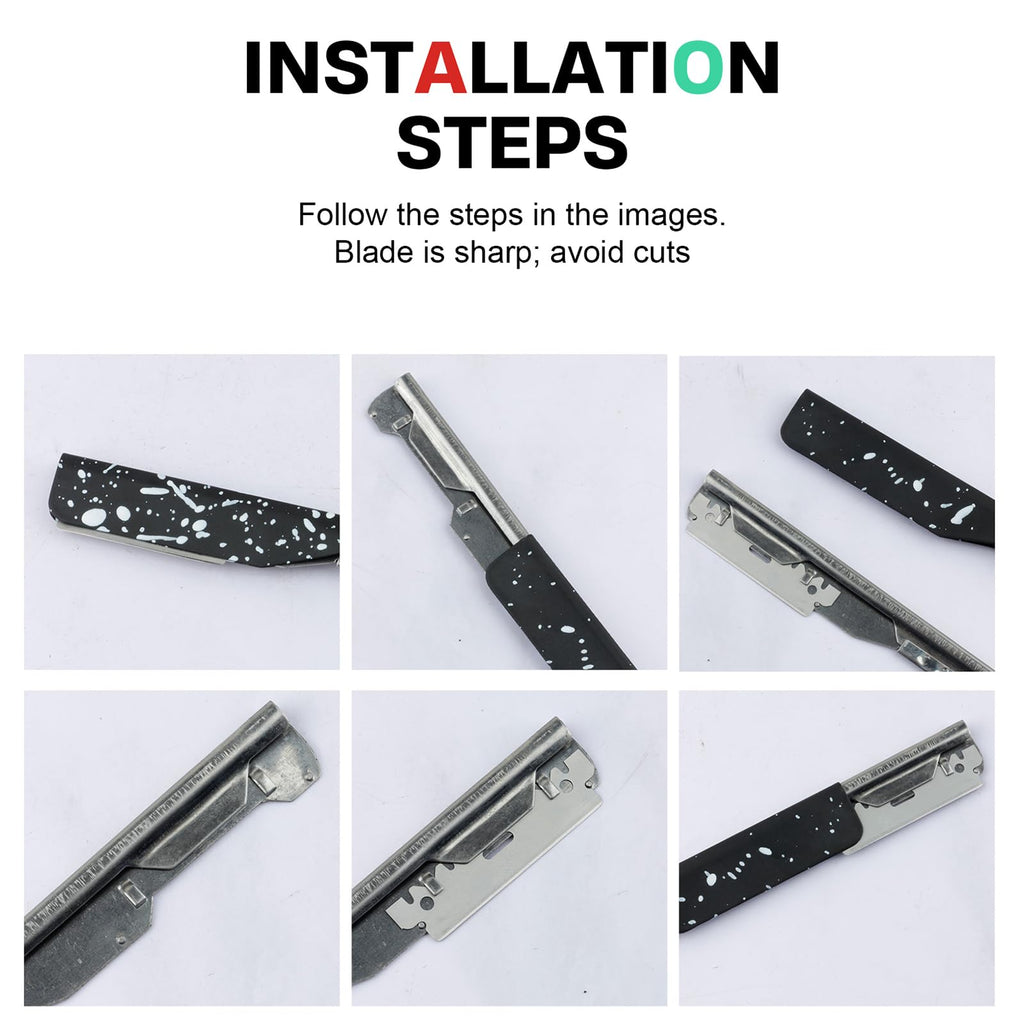 Slide Out Razor for Men, Professional Classic Barber Straight Edge Razor with 10 Single Edge Blades, Manual Shaver Salon Quality Razor for Close Shaving (Black)