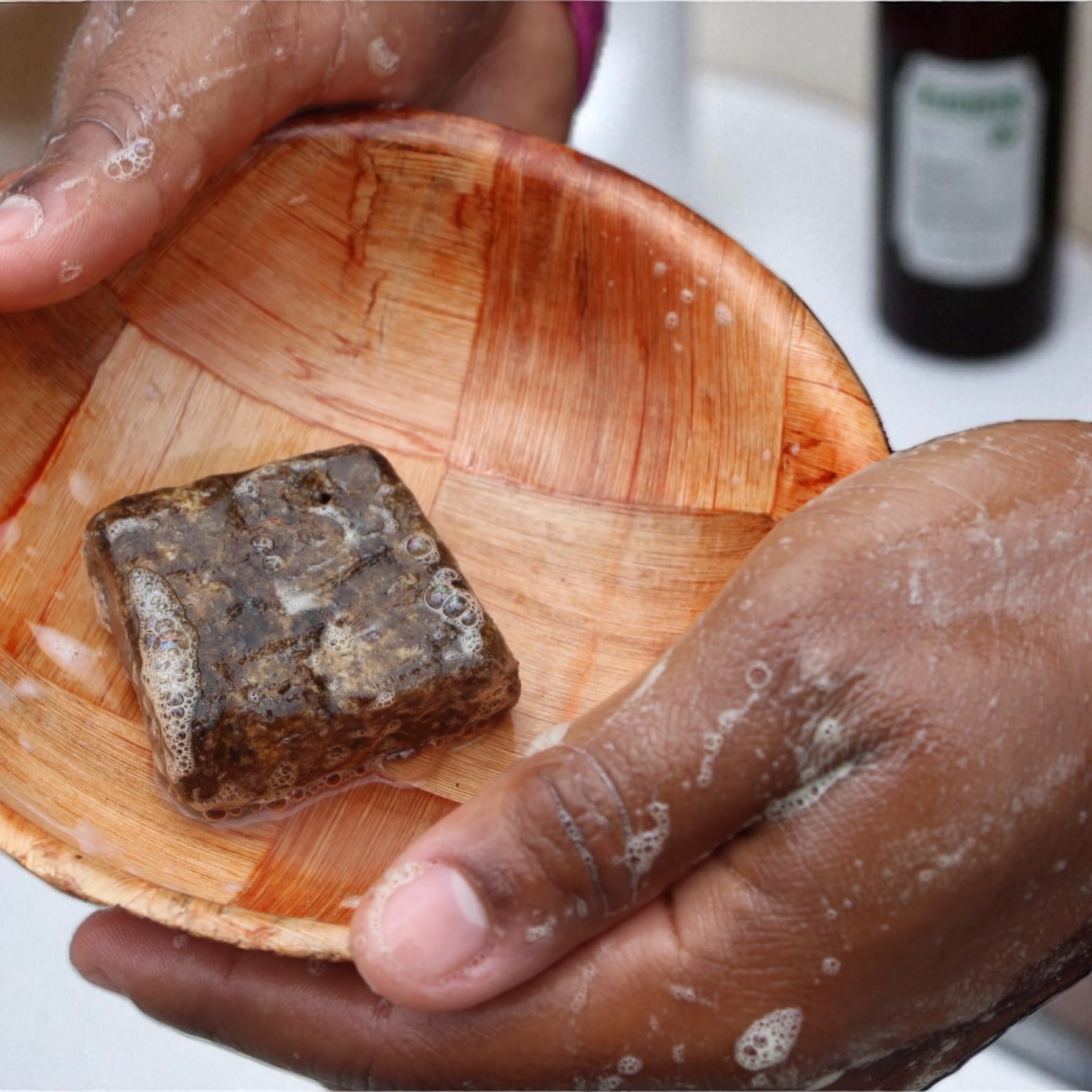 Traditional African Black Soap, Raw Organic Natural Soap Bar, 1 Pound, Handmade in Ghana with Palm Kernel Oil, Cocoa Pod Ash for Face, Body, Hair Care