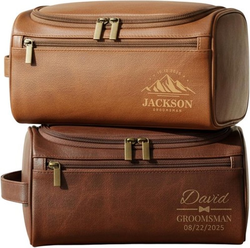 Skiennix Personalized Travel Leather Toiletry Bag - Waterproof & Customizable | Perfect Gift for Men, Dads, and Grandpas