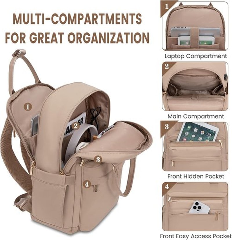 LOVEVOOK Laptop Backpack - Stylish 15.6 Inch Waterproof Bag with USB Port for Women | Ideal for Travel & Work