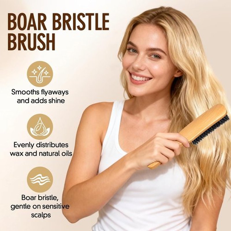 Boar Bristle Hair Brush - Smooth Flyaways & Frizz Control for Sleek Styles | Comb & Teasing Brush for All Ages