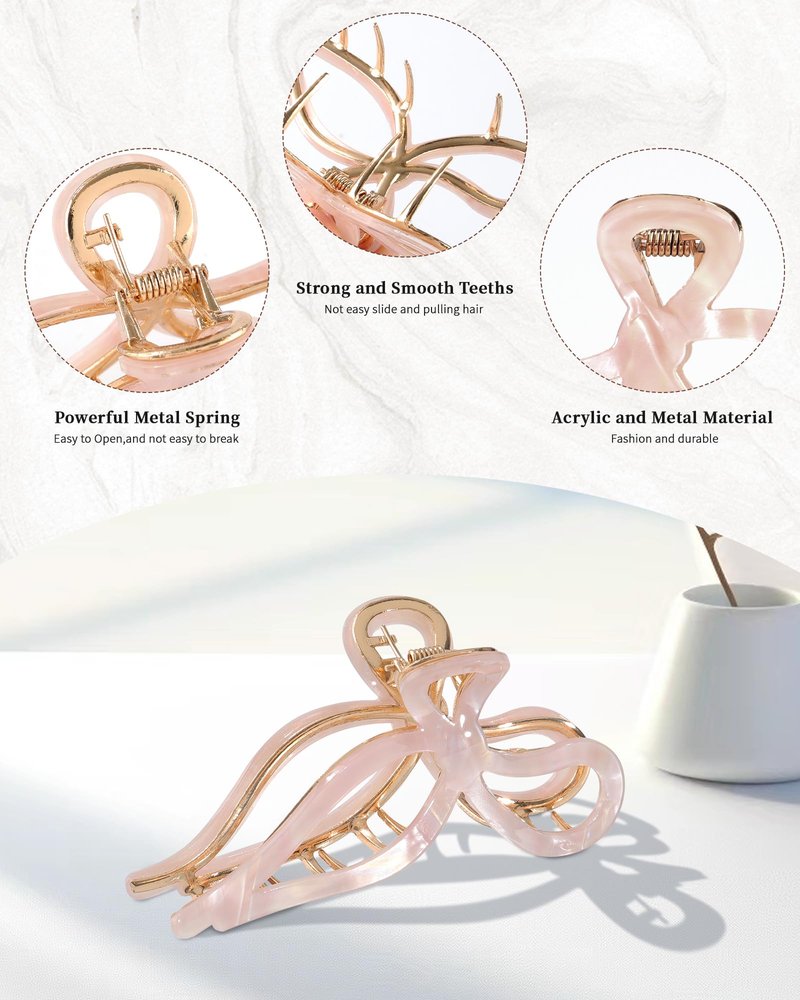 WELROG 2 Pack Metal Bow Claw Clips - Non-Slip Hair Claw Clips for Women,Elegant Large Hair Clip for Thin and Thick Hair (Gold)