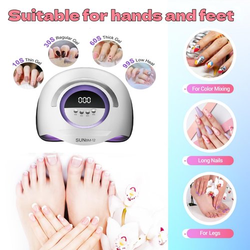 300W Professional UV LED Nail Lamp with 72 Beads & Smart Auto Sensor - Fast Curing Gel Dryer with 4 Timer Settings, Digital Display for Gel Polish on Hands and Feet