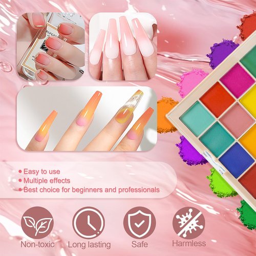 MKNZOME Nail Pigment Powder Palette, 16 Colors Solid Pigment Powder for Nails Set Pigmentos para Uñas, Nail Art Manicure DIY Accessories