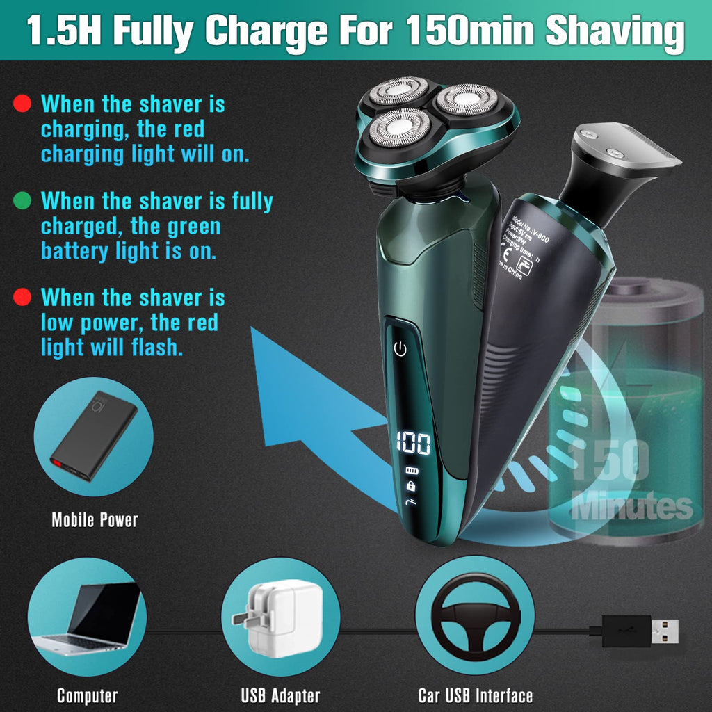 Electric Razor for Men, 3-in-1 Shaver with Floating Blades for Nose Hair &Sideburns,Replacement Blades, Pop-up Trimmer, IPX7 Waterproof, Travel Lock, Wet & Dry Use, Face Shaving Grooming Travel Kit