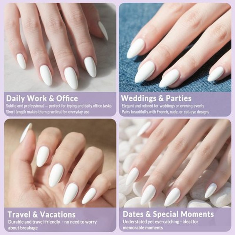 AddFavor White Almond Press on Nails Short Fake Nails Press ons, 240pcs Acrylic Nails Short Press on Nails Almond for Women Stick on Nails
