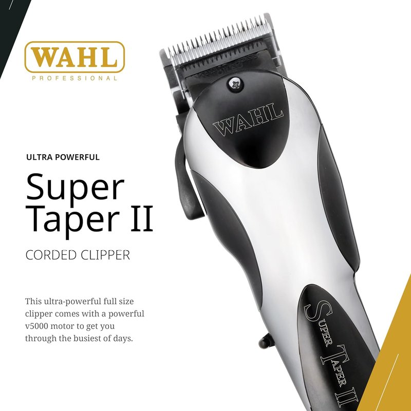 Wahl Professional Super Taper II Corded Clipper - Adjustable Blade Hair Cutting Tool | High Performance Silver