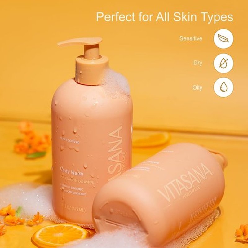 Natural Body Wash - Mandarin Orange Scent for Sensitive Skin | 16 oz, EWG Verified, Hypoallergenic