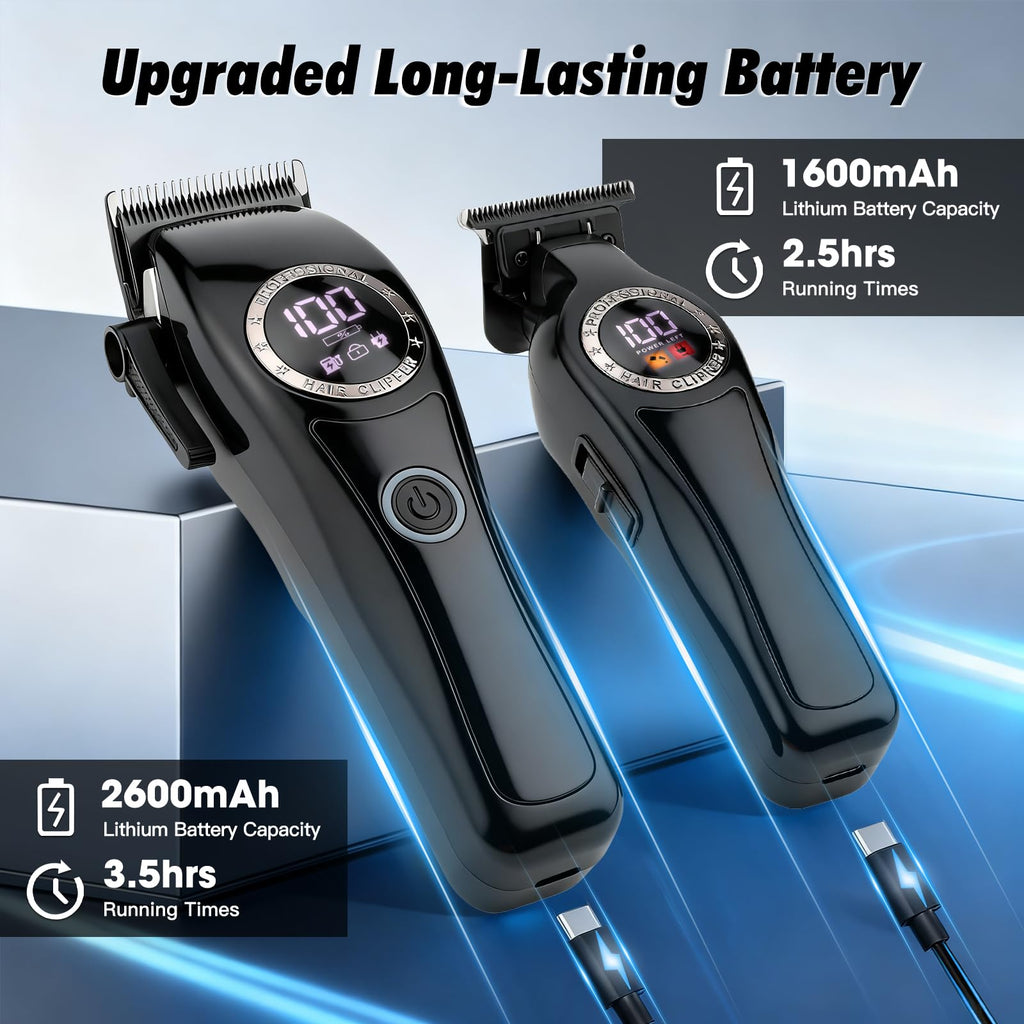 Qreeyx Professional Hair Clippers for Men, 2-in-1 Clipper and Trimmer Set with 7200RPM Motor, Cordless Hair Cutting Kit with LED Display, Adjustable Length Beard Trimmer for Barbers or Home, Mens Gift