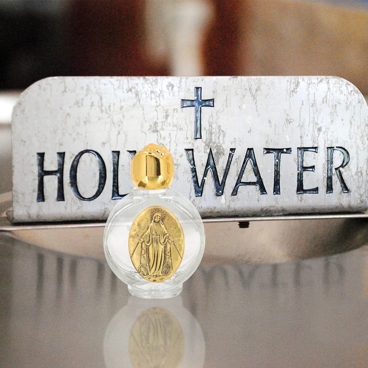 Didiseaon 2 Pcs Holy Water Bottle Catholic – Leak Proof Glass Water Container with Vintage Jesus Relief – Portable Travel Size Essentials for Baptism First Communion Easter (Gold)