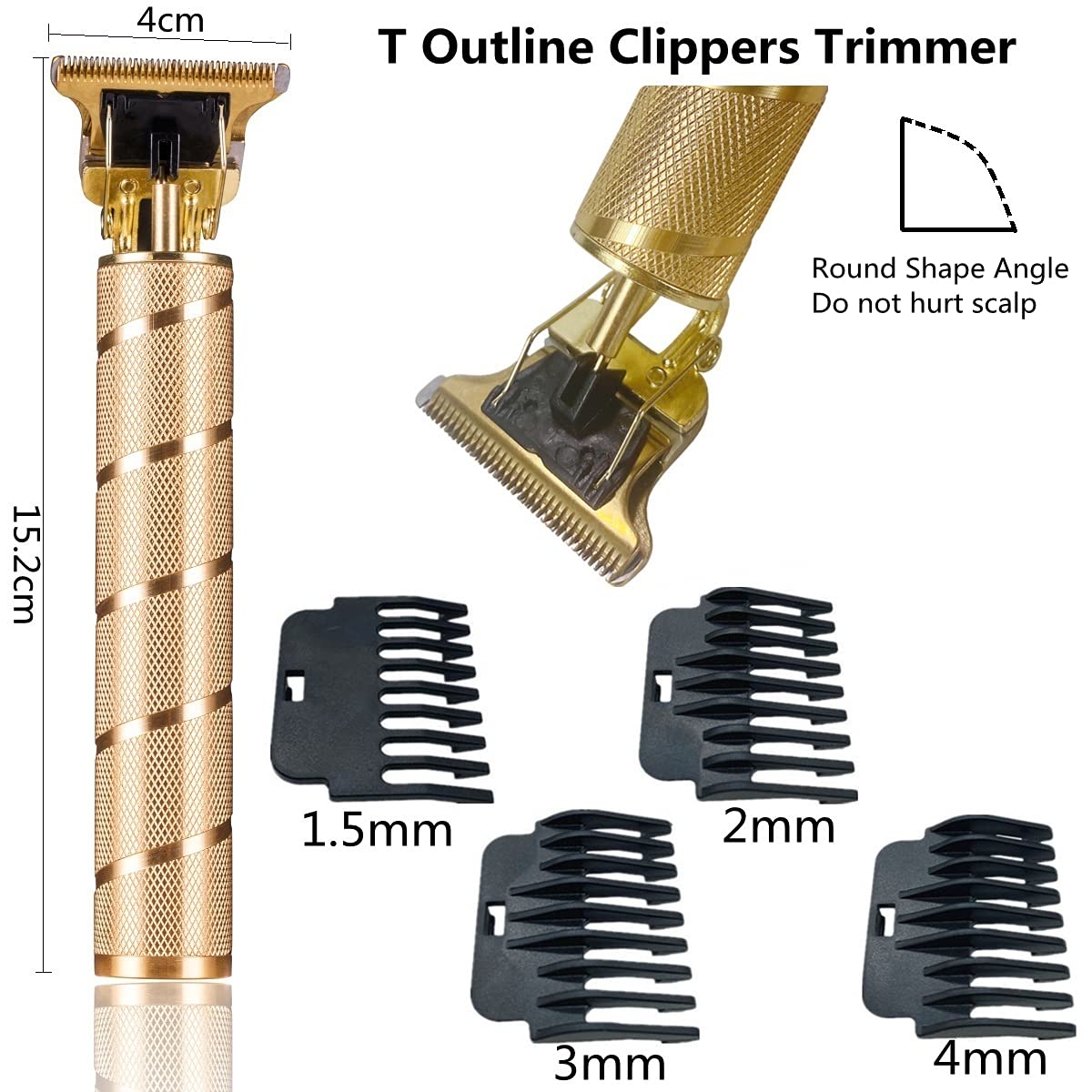 goldseaside Pro T Clippers, Electric Pro Li Trimmers T Blade Trimmer Cordless Rechargeable, Professional Baldheaded USB Rechargeable Hair Clipper for Men(Gold)