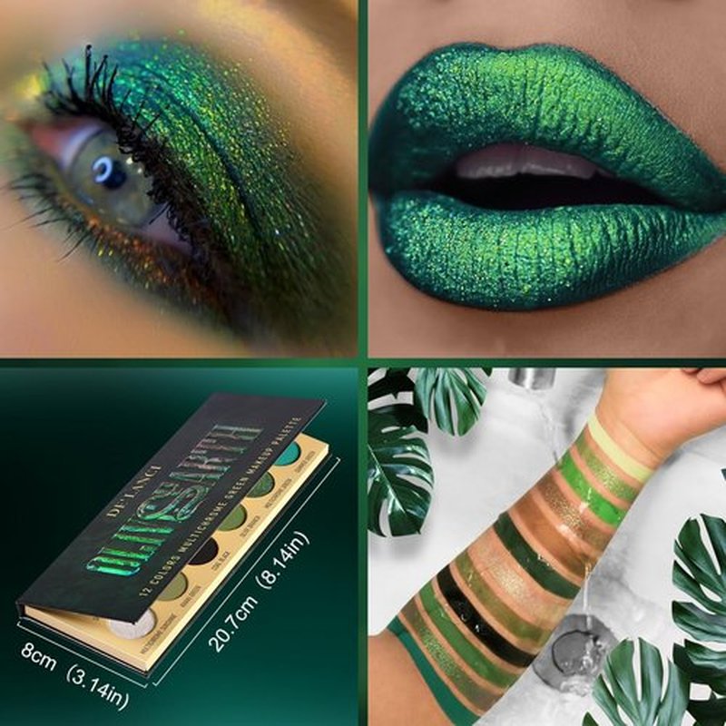 DE'LANCI Olive Green Eyeshadow Palette Multichrome, Ultra Pigmented Chrome Brown Green Eye Shadow for Green Eyes Makeup, Matte Shimmer Dark Lime Emerald Eyeshadow Pallet for St. Patrick's Day Makeup