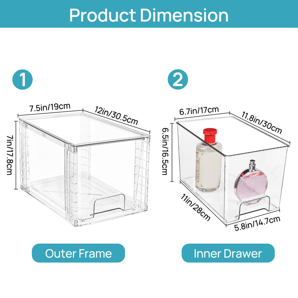 Vtopmart 4 Pack Large Stackable Storage Drawers, Clear