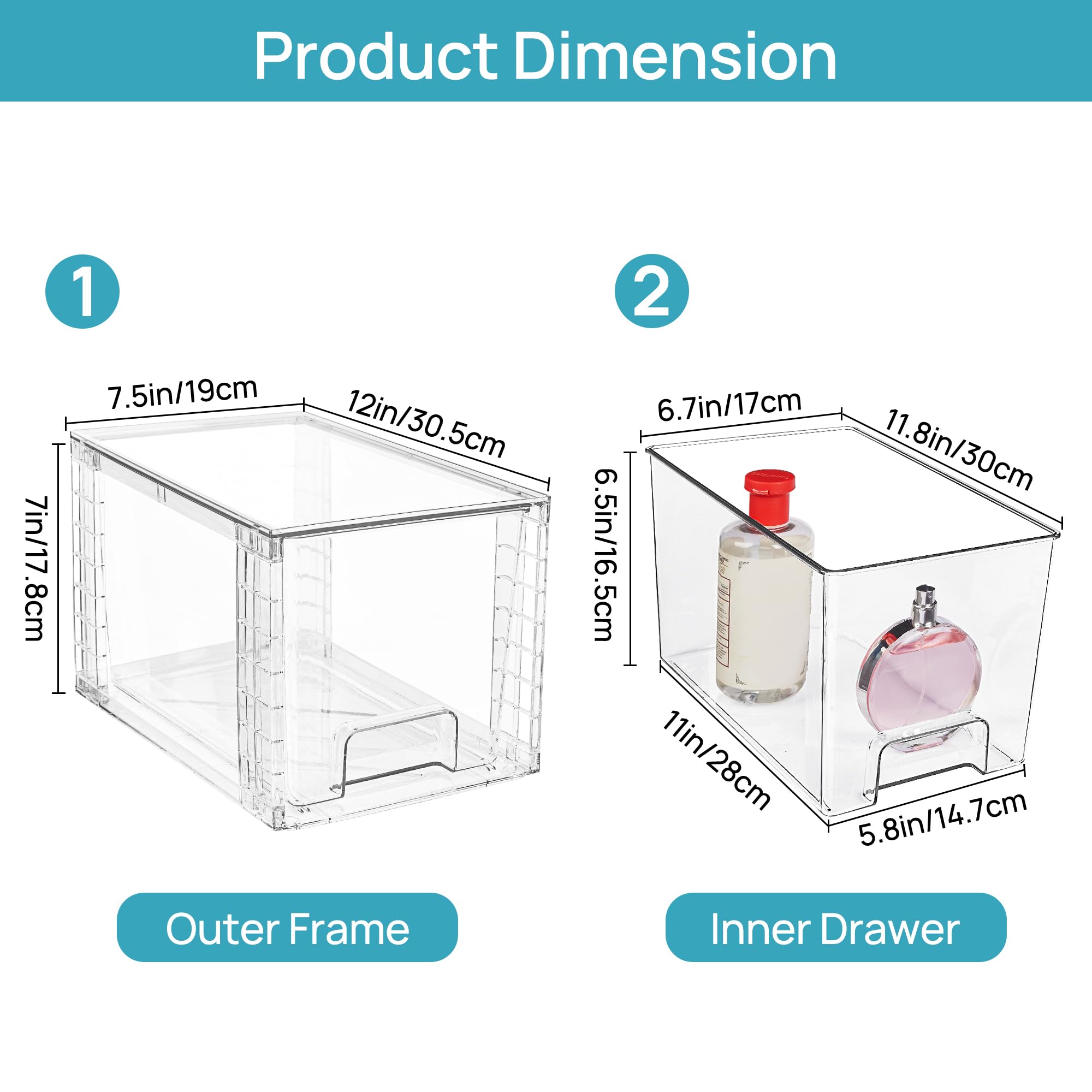 Vtopmart 4 Pack Large Stackable Storage Drawers, Clear