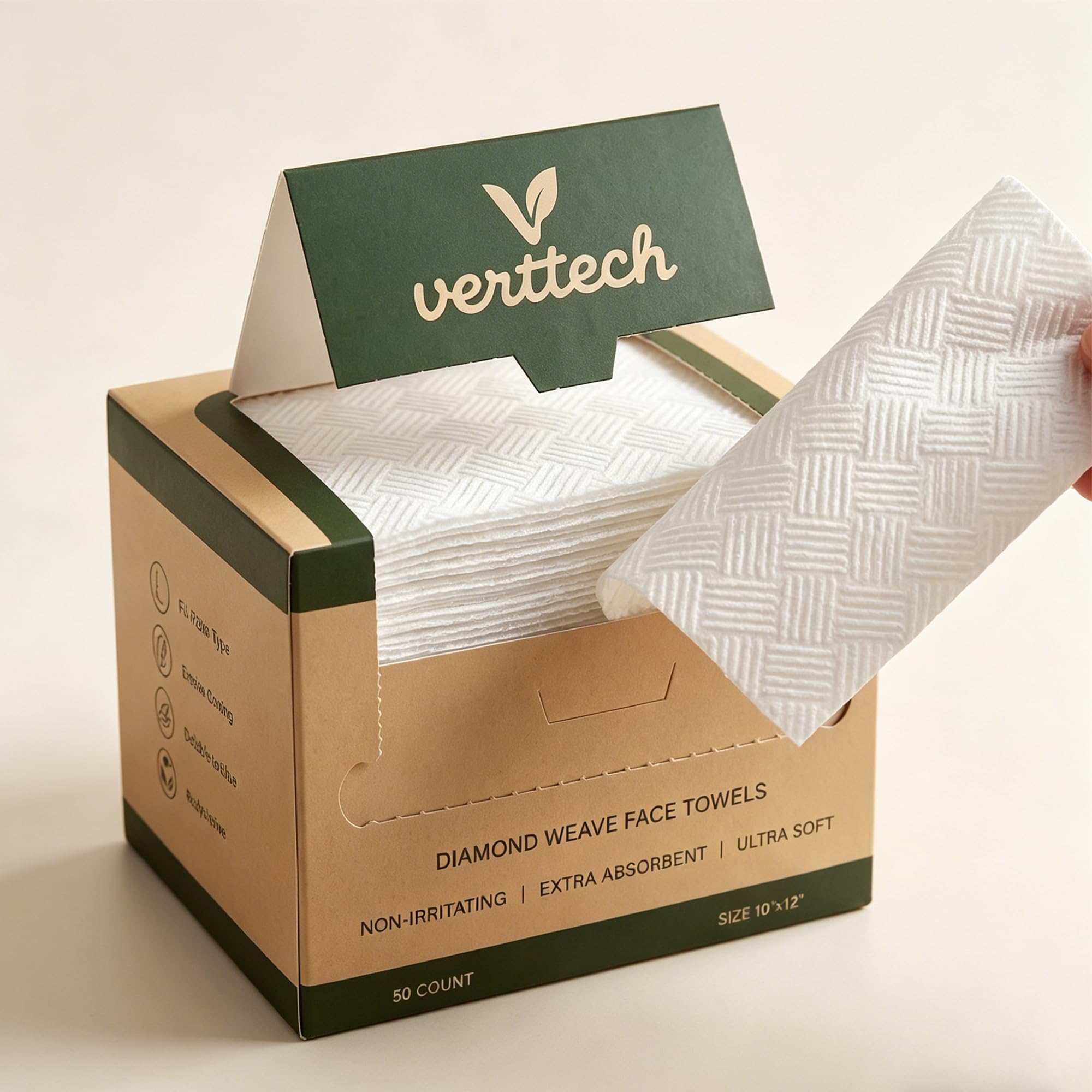 verttech™ Diamond Weave Clean Towels for Face 50 Count, XL Disposable Face Towel 10"x12" Clean Towels Blemish Control, Ultra Absorbent Makeup Removal & Daily Cleansing
