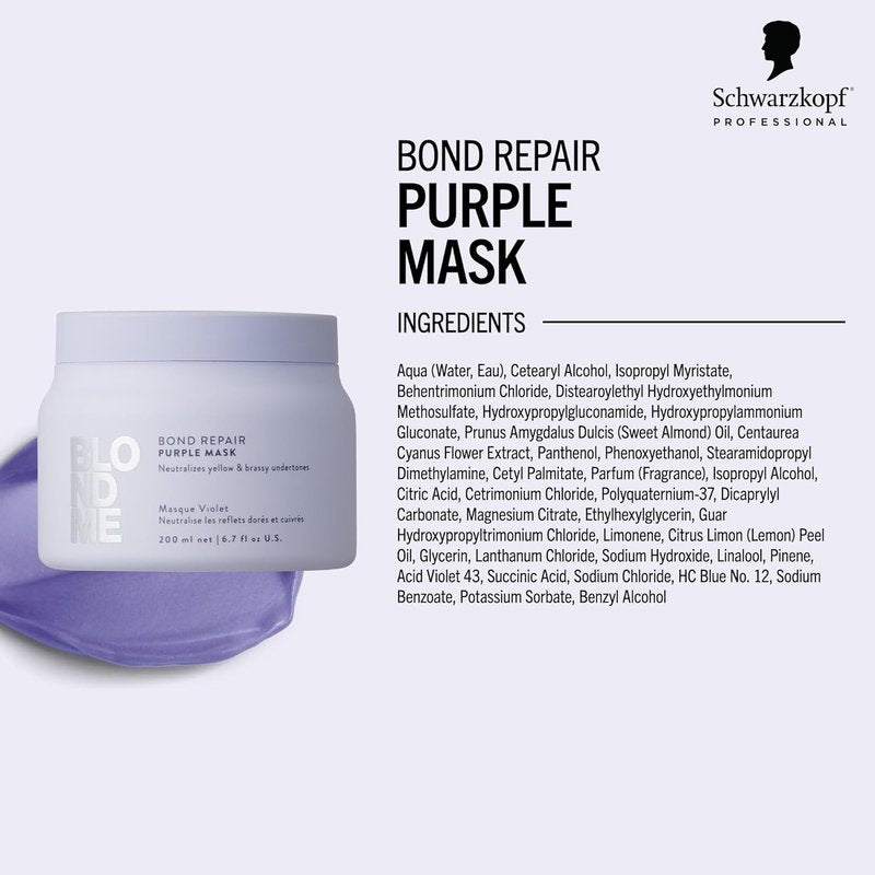 BlondMe Bond Repair Purple Mask - Neutralizes Yellow & Brassy Tones | Enriches & Moisturizes Blonde Hair