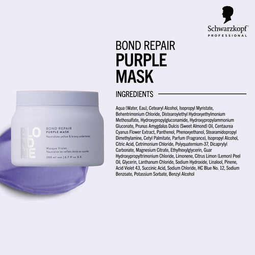 BlondMe Bond Repair Purple Mask for Blonde Hair | Neutralizes Yellow & Brassy Tones | Maintain, Refresh, & Enrich | For Moisturized, Healthy-Looking Cool-Toned Blondes