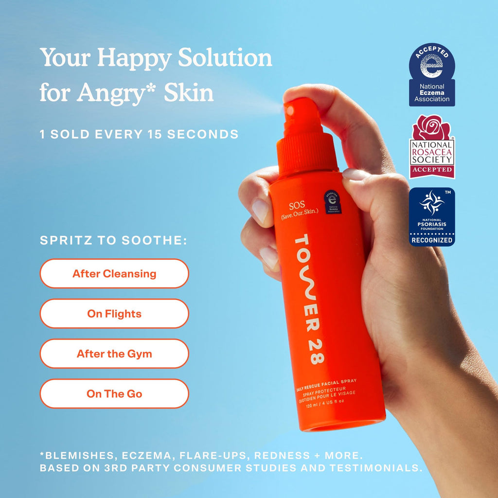 Tower 28 Jumbo SOS Daily Rescue Facial Spray - Hypochlorous Acid Spray to Help Reduce Redness, Calm Irritation + Alleviate Flare-Ups - Soothing + Purifying Face Toner - Everyday Skin Care Mist (16 oz)