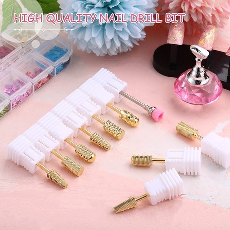 Honoson 10 Pcs Nail Drill Bits Set, 3/32 Inch Cuticle Tungsten Carbide Bit for Nail Drill Nails, File Remove Acrylic Gel Polish Manicure Pedicure Tool for Salon Home Supplies(Gold)