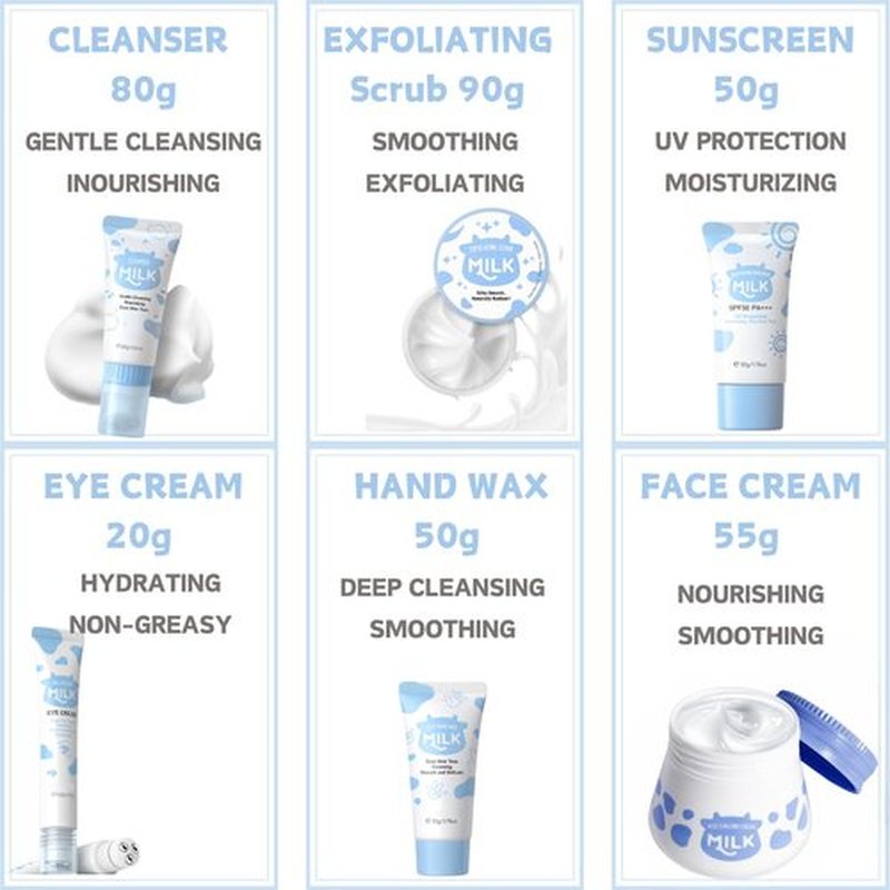 Milk Skincare Set Teen Girls Gifts - Skin Care for Teens 10-12 - Skin Care Set Moisturizing - Skin Care Routine Kit for Women - Skincare for Girls 10-12 - with Eye&Face Cream,Sunscreen(8PCS, Milk)