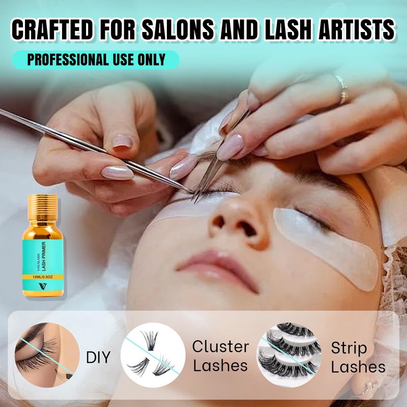 VAVALASH Lash Primer for Lash Extensions 15 ML Eyelash Extension Primer Increase Adhesive Bonding Power Easily Removes Proteins and Oils for Longer Lash Lasting Professional Use Only(15ML)