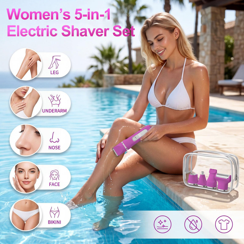 KINGTEE Bikini Trimmer for Women,Electric Shaver for Women, IPX7 Waterproof Razor Shaver,Women's Electric Razor,Intimate Shaver for Women,with 5 Blades,Charging Cable,Recharge Dock（Rose Pink