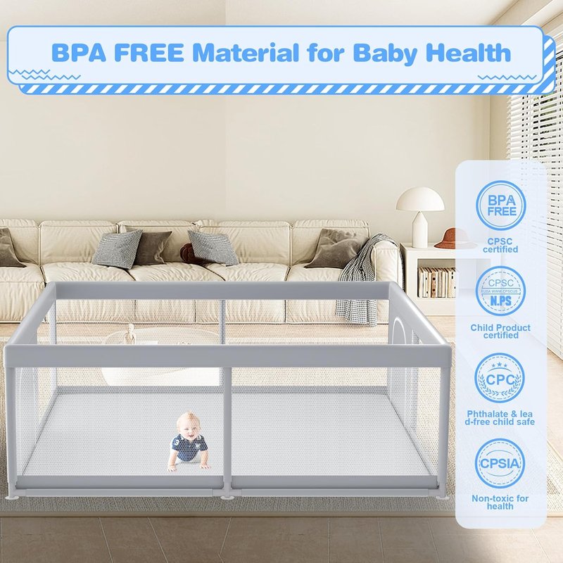 XVISHX Baby Playpen - 79 x 79 Inch Playard for Indoor & Outdoor Use | Soft, Breathable Mesh in Grey