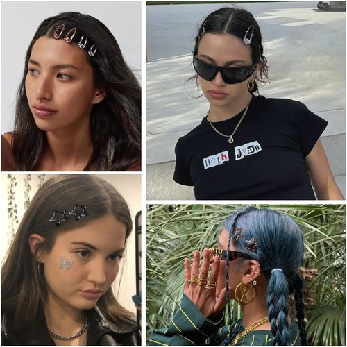 Metal Snap Hair Clips,8 Pairs Hair Barrettes for Women - Star & Water Drop Hair Barrettes, Non-Slip Y2K Accessories for Thin Thick Hair,Leopard and Zebra Print