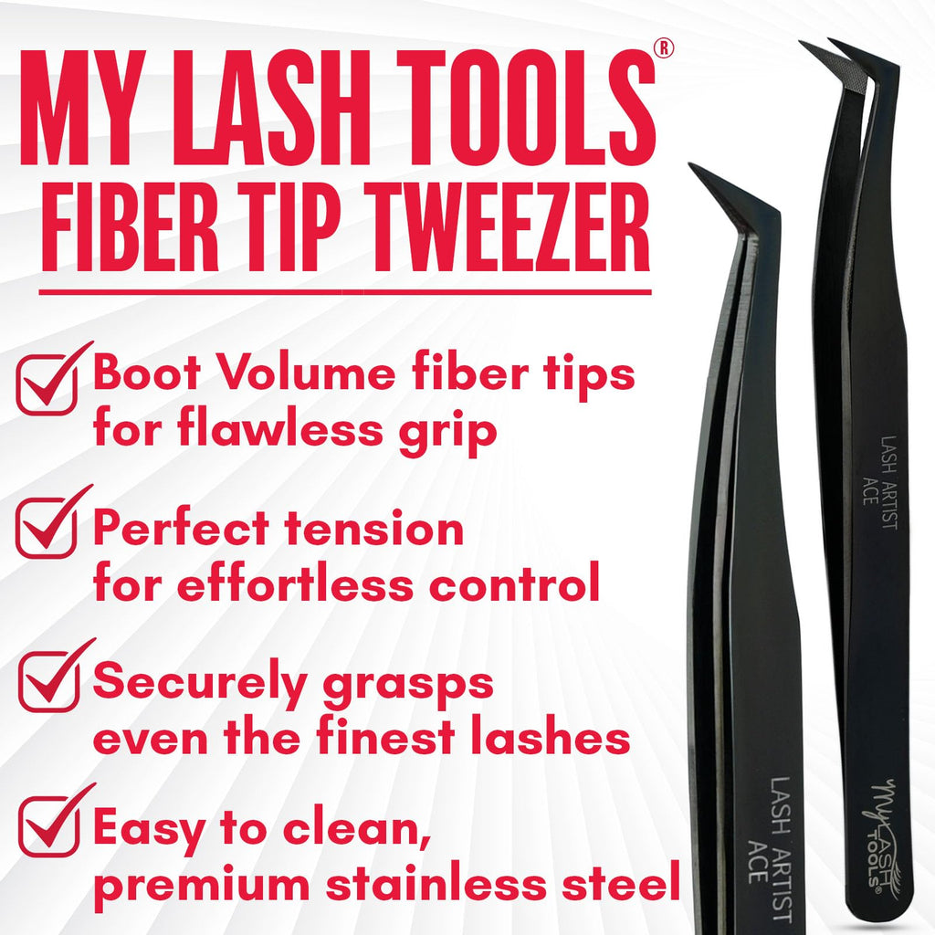My Lash Tools Mega Boot Volume Fiber Tip Lash Tweezer – LASH ARTIST ACE, Professional Eyelash Extension Tweezers, Precision Fan Making, Plain Grip (Black)