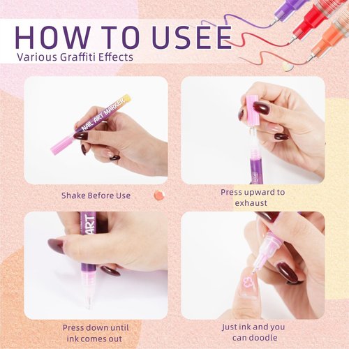 12 Color 3D Nail Art Pens Set, Nail Polish Pens Nail Point Graffiti Dotting Pen Drawing Painting Liner Brush for DIY Nail Art Beauty Adorn Manicure Tools,Valentine's Day gift