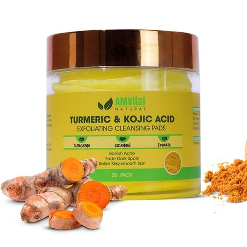 AMVital Turmeric Kojic Acid Cleansing Pads - Cleansing Face Pads - Nourishing Single-Use Turmeric & Kojic Acid Pads