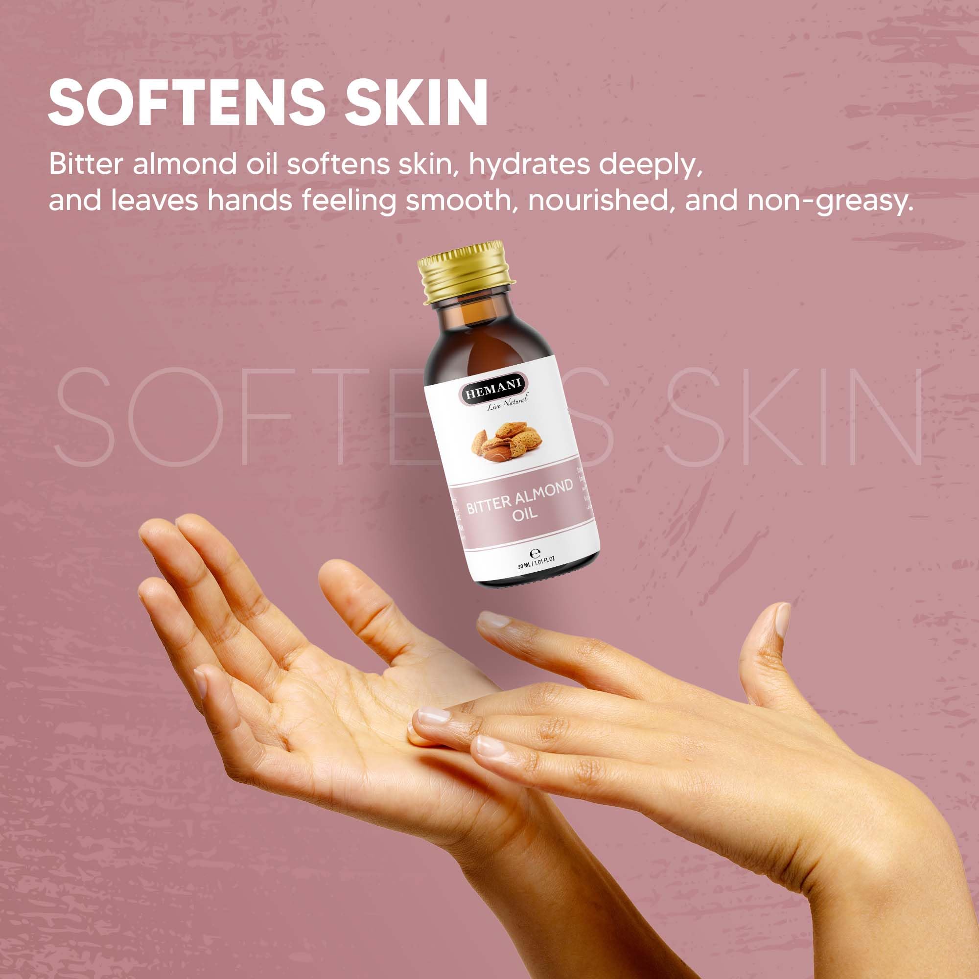 Hemani Bitter Almond Oil 30ml (1 Fl Oz) - 100% Pure Steam Distilled | Soothing Aromatherapy | Natural Essential Oil for Diffuser & Massage