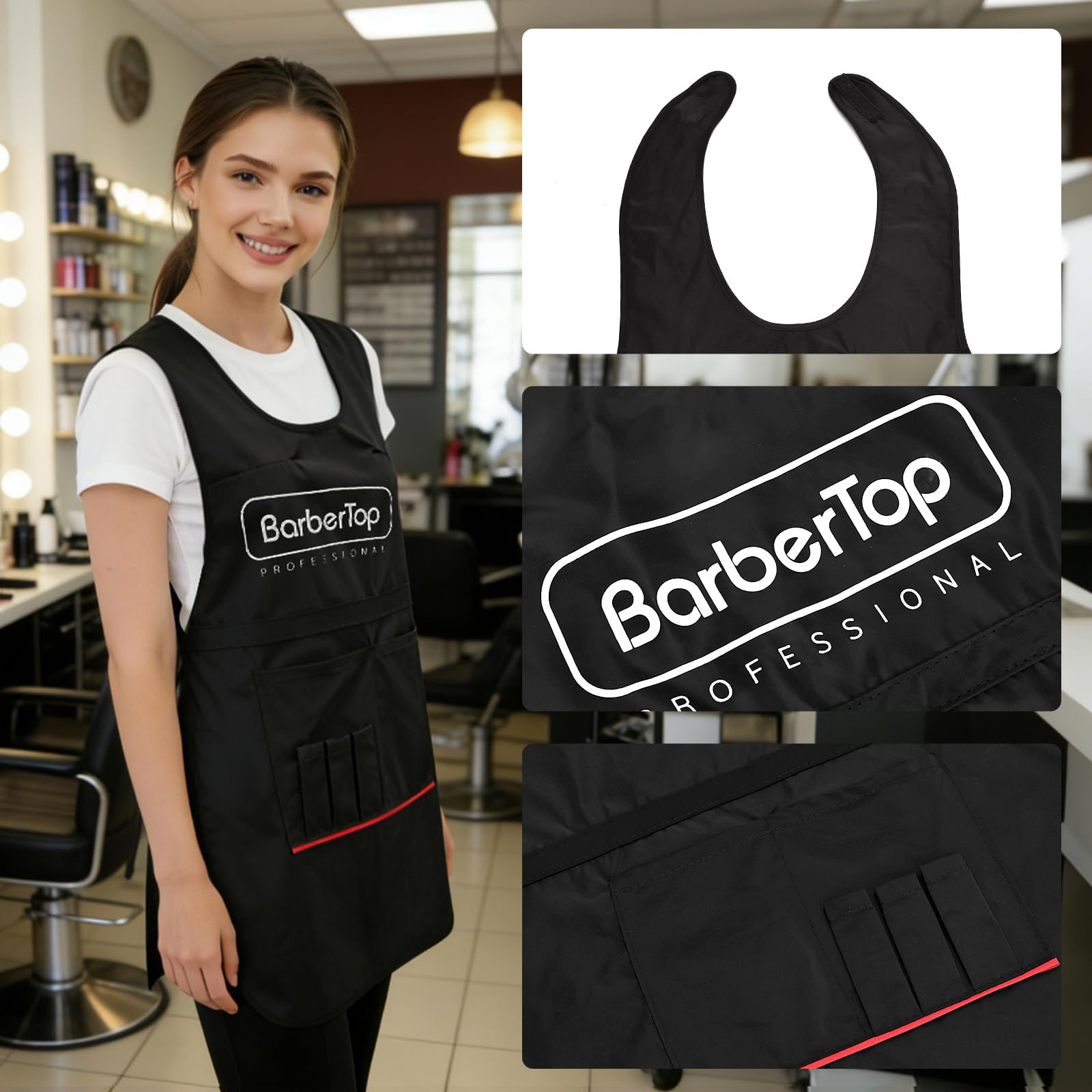 Barber Apron, Multi-Functional Apron Cape, Featuring Multiple Pockets for Organizing Hairdressing Supplies (23.5 x 24 Inch)