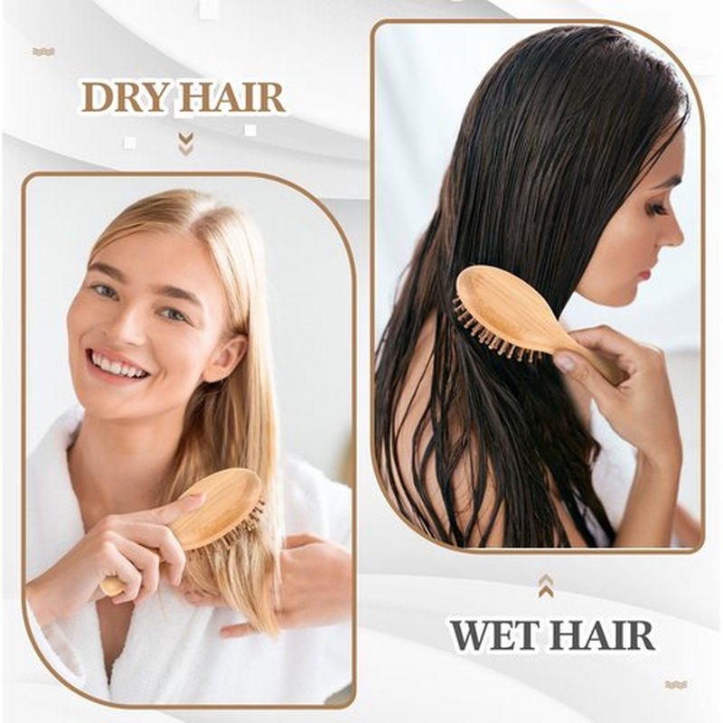 FoldTier 6 Pack Mini Bamboo Hair Brush Bulk Pocket Travel Small Hairbrush Massage Scalp Detangling Brush for Valentine Gifts Bulk Bridesmaid Party Favors (Oval)