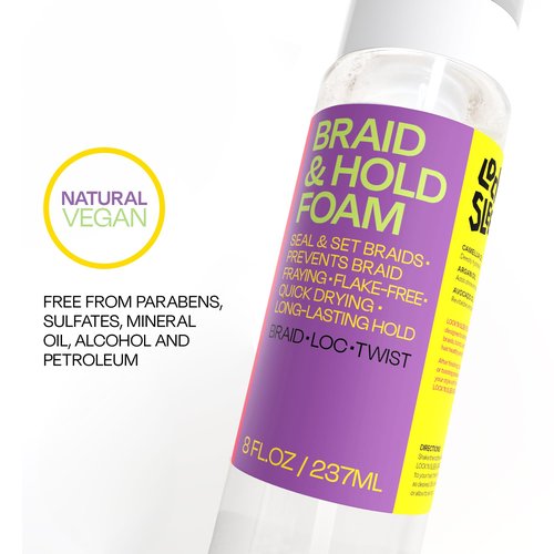 LOCK'N SLEEK Braid Foam for braiding, Twists and Locs, No Frizz with Shine, Fast Drying, Light Weight Mousse, 8 Oz