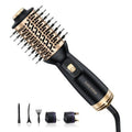 Travel Blow Dryer Brush, 4-in-1 Auto Dual Voltage (100-240V) Hot Air Brush, 2 Inch Mini Hair Dryer Brush & Styler for Voluminous Smooth Hair, Lightweight with EU/UK Plug for Home & Salon(Gold)