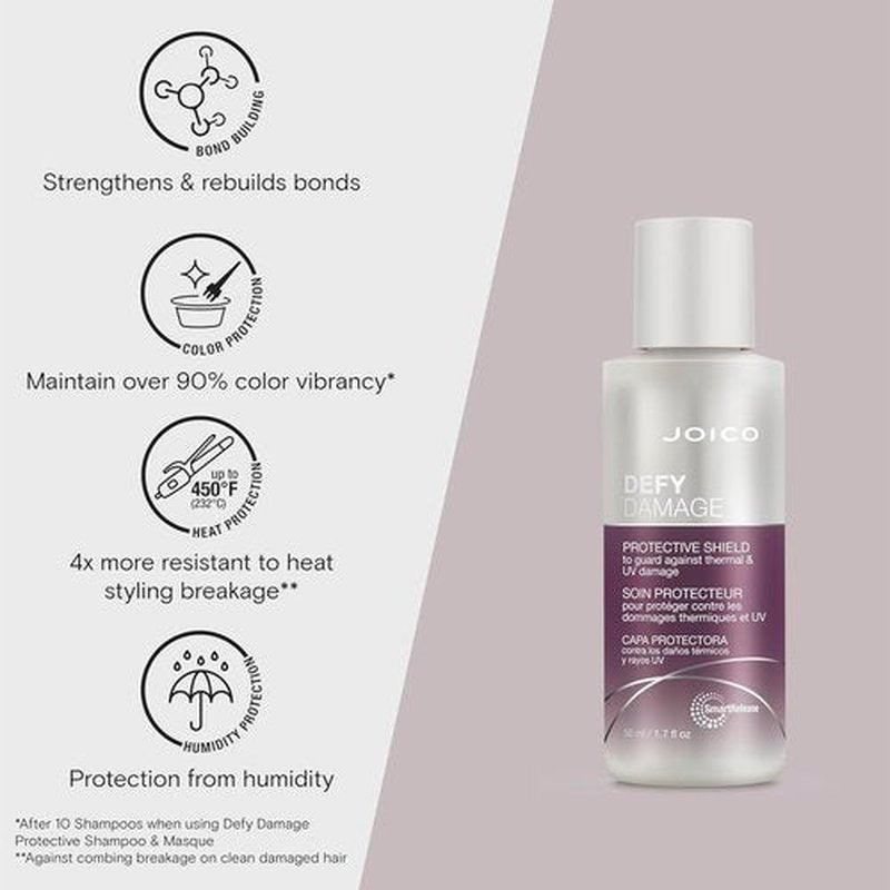 Joico Defy Damage Protective Shield - UV & Thermal Protection for Damaged Color-Treated Hair | Strengthens Bonds & Preserves Color with Moringa Seed Oil & Arginine
