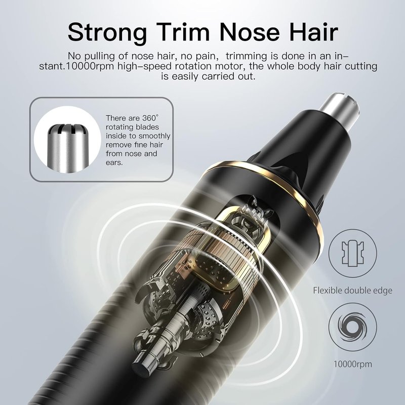 XOOMRSCP Nose Hair Trimmer - Rechargeable 2-in-1 Painless Ear & Nose Hair Removal | IPX7 Waterproof, Black