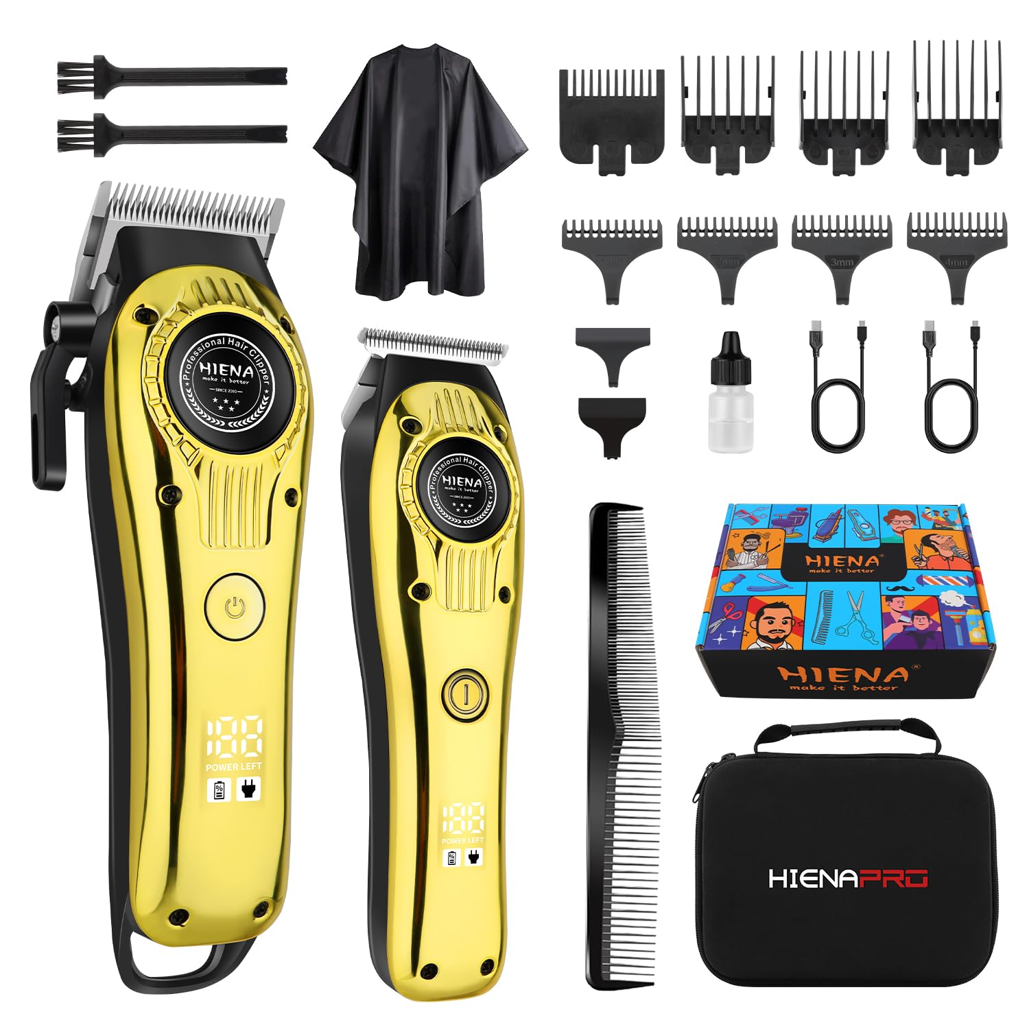 HIENA PRO Professional Hair Clippers Set for Men, Rechargeable Cordless Hair Cutting Clippers, Clipper Set and Trimmer Kit for Hair Cutting, Haircut Clippers, Gifts for Men
