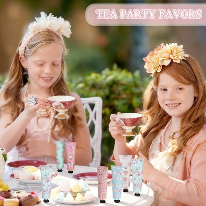 Swiffen Tea Party Hand Cream Gift Set Wonderland Floral Tea Party Favor Flower Moisturizing Hand Lotion Bulk Dry Cracked Care Cream Teapot Favor Boxes Treat Gift Goodie for Baby Shower, 30 ml(12 Pcs)