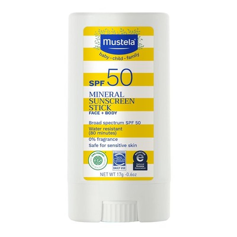 Mustela Baby Mineral Sunscreen Stick SPF 50 - Ultra Sheer, Water Resistant & Fragrance-Free | 0.6 oz.