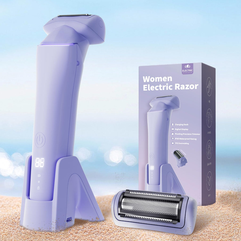 Krofaue Women Electric Shaver, 3-in-1 Blades, IPX6 Waterproof, LED