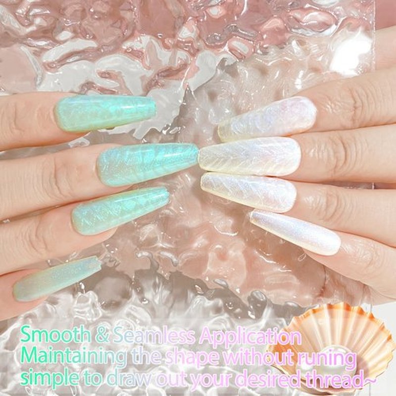 NAILGIL Pearl Gel Nail Polish Set, Mermaid Gel Polish White Pink Blue Green Yellow Aurora Shimmer Nail Drawing Soak Off Led Gel for Swirl Shell Thread Pearlescent Iridescent Effect, Set