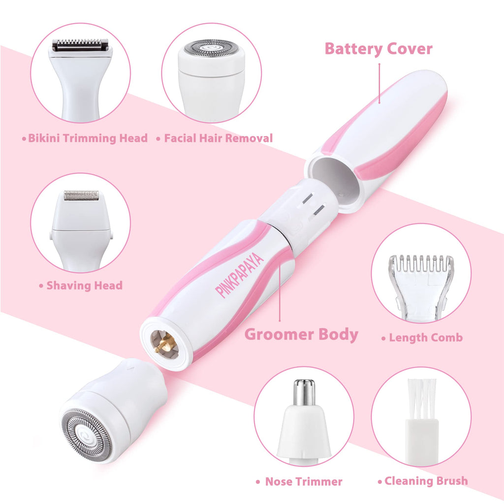 pinkpapaya 4in1 Nose Hair Trimmer for Women,Facial Hair Remover,Electric Face Shaver Razor for Nose Ear,Bikini Trimmer,Facial Hair Removal,ROSE/OI8J