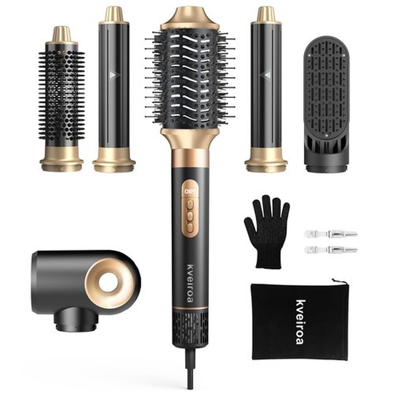 6 in 1 Hot Air Brush & Hair Dryer–High-Speed Hair Dryer Brush with Auto Wrap Curlers, Hot Air Styler Wrap Fast Drying & Frizz-Free Styling, No Heat Damage, Volumizing with Travel Bag.
