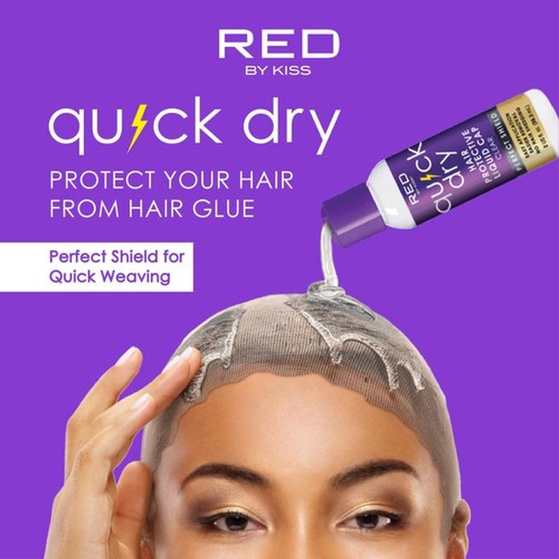 Red by Kiss Quick Dry Hair Protective Liquid Cap, Strong Lightweight Protection from Weaves Glue Damage, Fast Application, Quick Drying, & Easy Removal, Keratin & Tea Tree Enriched (Clear, 8oz)