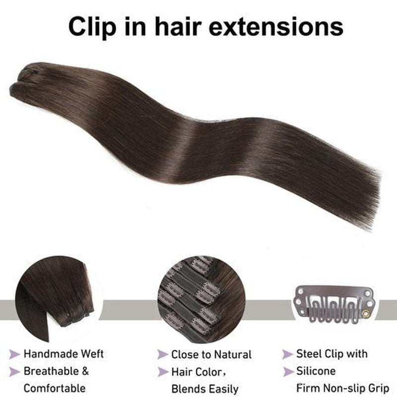Dark Brown Clip in Hair Extensions Real Human Hair Bleach Blonde 20 inch 7pcs 80g/Pack, Human Hair Clip in Extensions, Salon-Grade Quality, Easy Comfort Wear for Women